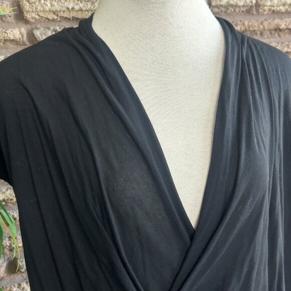 Pursue Black Deep V Faux Wrap Gauzy Short Sleeve Tencel Top Size Small - Picture 7 of 10